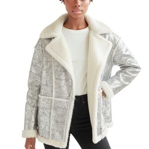 Urban Outfitters Silver and Cream Teddy Jacket